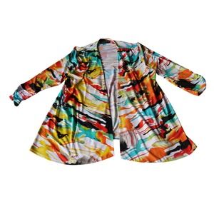 Travel Elements Colorful Abstract Print‎ Open Front Cardigan Cover Up